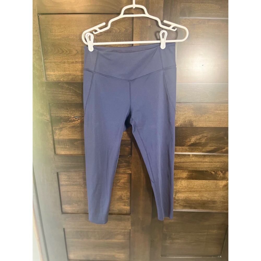 Zella Womens Navy Blue High Waist Active Leggings with Side Pockets Large Capri